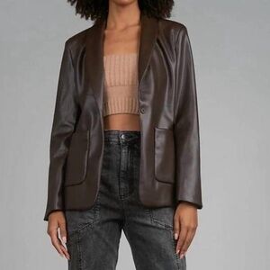 New Chocolate Leather Blazer With Pockets, NWT, Vegan Leather, Large